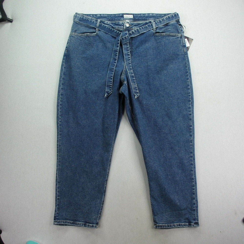High-Waist Tie-Belt Women's Jeans - Blue